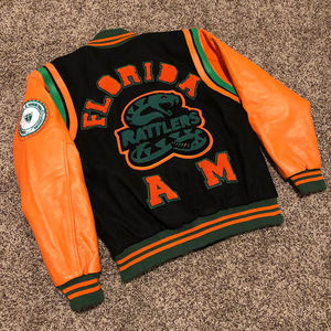 Chaqueta Universitaria Estilo Letterman, Mangas de Cuero, Cuerpo de Lana, Puños de Punto Acanalado, Ropa Exterior Informal para Uso Diario, Proveedor OEM ODM - Product Image 6