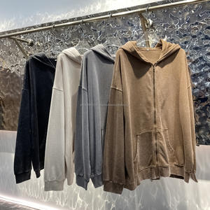 Sweat à capuche zippé en molleton épais de coton délavé à l'acide avec logo personnalisé pour homme - Product Image 1