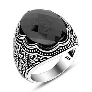 Bague en pierre noire brillante pour hommes, bijoux en argent 925, vente en gros, bague en argent pour hommes, tendance, Vintage, Fine - Product Image 1