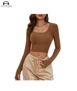 Onstyle เสื้อครอปมีฮู้ดสำหรับผู้หญิงเสื้อครอปแขนยาวแบบสวมหัวเสื้อออกกำลังกายผ้าฝ้ายกรดแบบกำหนดเอง - Product Image 5