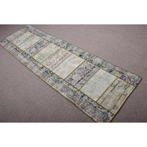 พรมวินเทจขนาด 2.3x7.9 ฟุต พรมตุรกี พรมขนสัตว์ลายดอกไม้สีน้ำเงิน - Product Image 4