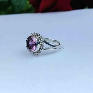 Bijoux fins en gros-925 Sterling Silver Natural Rose Quartz Anneaux Lunette Réglage Classique pour les Mariages Parties pour les Indiens - Product Image 5