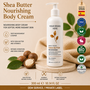 Crema Corpo al Burro di Karité 300ml con Etichetta Privata OEM |   Crema Corpo Idratante Profonda per Pelle Secca |   Riparazione all'Aloe Vera |   Spagna UE - Product Image 1