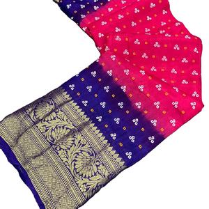 Hermoso nuevo Sari de seda Bandhej con Rich Pallu y Big Broad Zari tejiendo ropa india y pakistaní - Product Image 2