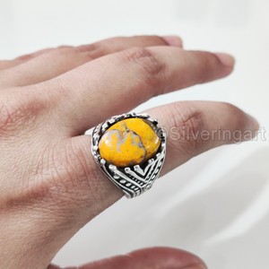 Anillo para hombre al por mayor, anillo de piedra preciosa de jaspe de abejorro Natural, anillo de todos los tamaños, joyería oriental árabe, anillo de Plata de Ley 925 - Product Image 3