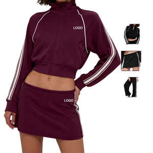 Nuevo Conjunto Deportivo Casual de 3 Piezas para Mujer, Talla Grande, Tejido de Punto, Chaqueta, Pantalones Deportivos y Falda con Capucha, Logotipo Frontal, Cintura Elástica - Product Image 1