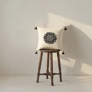 Buldan Fabric Decorative Gift <b>Set</b> <b>Square</b>-shaped Cushion Cover with Embroidered Pom-Poms Decorative Tile Without Inner Filling - Product Image 1