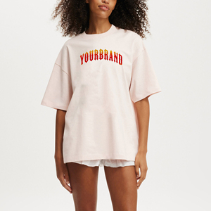 T-shirt surdimensionné 100% coton de haute qualité T-shirt lourd à épaules tombantes avec logo imprimé et brodé personnalisé pour femmes - Product Image 1