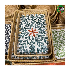 Bandeja de Servicio de Mimbre y Madreperla Más Vendida, Bandeja de Mimbre Natural Tejida a Mano para Decoración del Hogar y Venta al por Mayor - Product Image 2