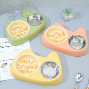 Mangkuk Makan Hewan Peliharaan 2-in-1 Stainless Steel Anti Bocor dengan Alas Silikon Anti Selip untuk Anjing dan Kucing - Product Image 2