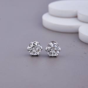 Pendientes de Diamantes Cultivados en Laboratorio con Corte Redondo, Engaste de Rosca en Oro Blanco/Amarillo/Rosa de 9K con Baño de Rodio, Lujo, Certificación IGI - Product Image 1