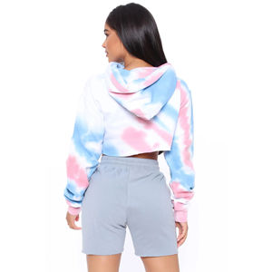 Sudadera con capucha OEM personalizada de talla grande para mujer Tie-Dye Puff Print Crop Top sudaderas con capucha de lana transpirable para adultos - Product Image 2