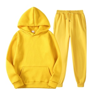 Ensemble survêtement unisexe pour l'automne et l'hiver 100% coton, sweat à capuche à manches longues et pantalon de survêtement, deux pièces teintées en couleur unie - Product Image 1