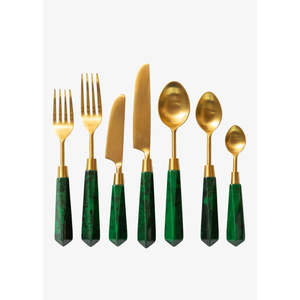 Juego de cubiertos modernos de acero inoxidable con Mango Verde, 5 piezas de plata ecológica en estilo americano para comedor de jardín - Product Image 2