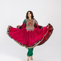 Robe en velours antique afghane Hazara pour femme avec robe ornée de broderie en fil d'or et de fil métallique, ensemble pour femme