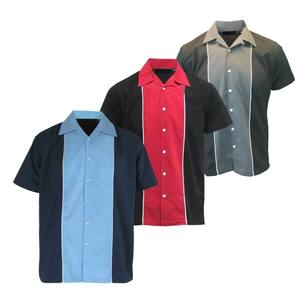 Chemise de bowling vintage pour homme avec panneau vertical contrasté, détails de passepoil blanc, col ouvert et tissu respirant performant - Product Image 5