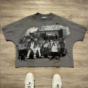 Camiseta con hombros caídos, ropa de calle de peso pesado para hombre, camiseta recortada Boxy Fit, Camiseta 100% de algodón para hombre, Camiseta holgada estampada 2025 - Product Image 1