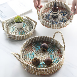 ถาดเสิร์ฟขนมหวานและเครื่องดื่มจากหญ้าทะเล ราคาถูก ขายดี ถาดสานมือจากหญ้าทะเลและราฟเฟีย - Product Image 1