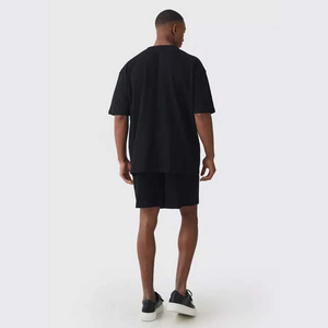 กางเกงขาสั้นและเสื้อยืดแบบลำลองสำหรับผู้ชายชุดเสื้อผ้าคู่100% ผ้าฝ้ายปักโลโก้โอเวอร์ไซส์ทรงบ็อกซี่ฟิตสำหรับผู้ชาย - Product Image 6