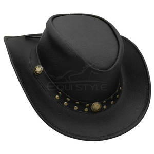 Sombrero de Vaquero de Cuero Negro con Ala Ancha Curvada, con Conchos Dorados y Tachuelas de Níquel, Proveedor OEM de Fábrica, Sombreros Vaqueros al por Mayor - Product Image 2