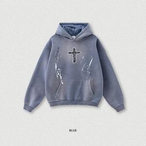 2025 à la mode marque sweat à capuche ample peint à la main Style de rue Couple tenue 100% coton plaine teint saison hiver quantité minimale de commande 2 pièces - Product Image 2