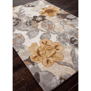 Hacienda Beige & <b>Brown</b> Handmade <b>Wool</b> & Viscose Hacienda Floral-Design Fluffy Carpet for Home Rectangular Jute Rug Taq-113 - Product Image 2