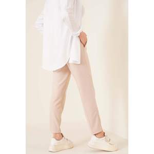 Pantalones ajustados con cintura elástica para mujer, pantalones Palazzo clásicos transpirables, detalle de cuerda, pantalones de lápiz técnicos arrugados - Product Image 4