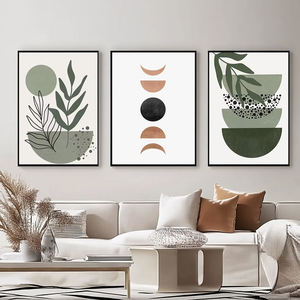 Salon décor Nodic toile impression minimaliste plante photo 3 pièces vert peinture géométrique Boho mur Art - Product Image 3