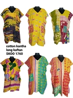 Kaftan pour femmes en coton vintage fait main avec des broderies Kantha, manches longues, design de créateur, tissu de haute qualité, lavable, respirant et écologique