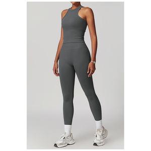 Venta al por mayor Active Wear Tennis Gym Fitness Conjunto de 3 piezas Sujetador deportivo Leggings Chaqueta Cintura alta Transpirable Secado rápido Logotipo frontal - Product Image 3