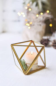 Vela de diseño clásico Decoración de Navidad Terrario Vela Linterna Metal Latón Vidrio Portavelas Geométrico - Product Image 3