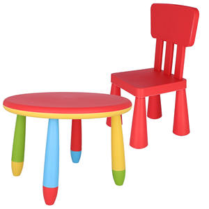 ชุดเฟอร์นิเจอร์เด็กทรงกลมสีแดง โต๊ะ 70 ซม. และเก้าอี้ 38 ซม. ทำจากพลาสติกแข็งแรงทนทาน ขนาด 48x35x67 ซม. - Product Image 1