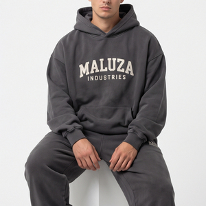 Ensemble de survêtement personnalisé en molleton épais, vente en gros, broderie vierge, coton French Terry, sweats à capuche et pantalons de jogging d'hiver pour hommes - Product Image 1