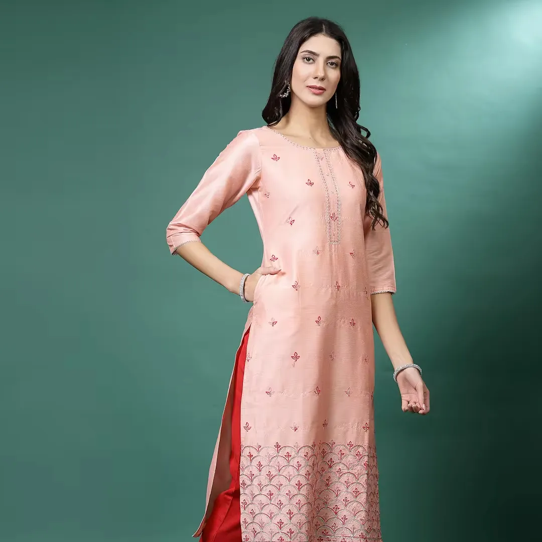 Exklusive Designer traditionelle indische ethnische Kleidung vorgefertigte bestickte Seidenkurti für Damen in Kombination mit Hosen zu Großhandelspreis OEM