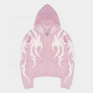 Pull à capuche d'hiver sur mesure pour homme, tricot surdimensionné, pull jacquard, tissu en polaire moelleux, broderie, col en V, respirant - Product Image 2