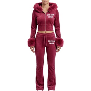 ชุดวอร์มพิมพ์ลายโลโก้สีชมพูสำหรับผู้หญิง ชุดเซ็ตเสื้อแจ็คเก็ตซิปเต็มตัวและกางเกงขาบาน ชุด 2 ชิ้น รุ่น 2026 - Product Image 3