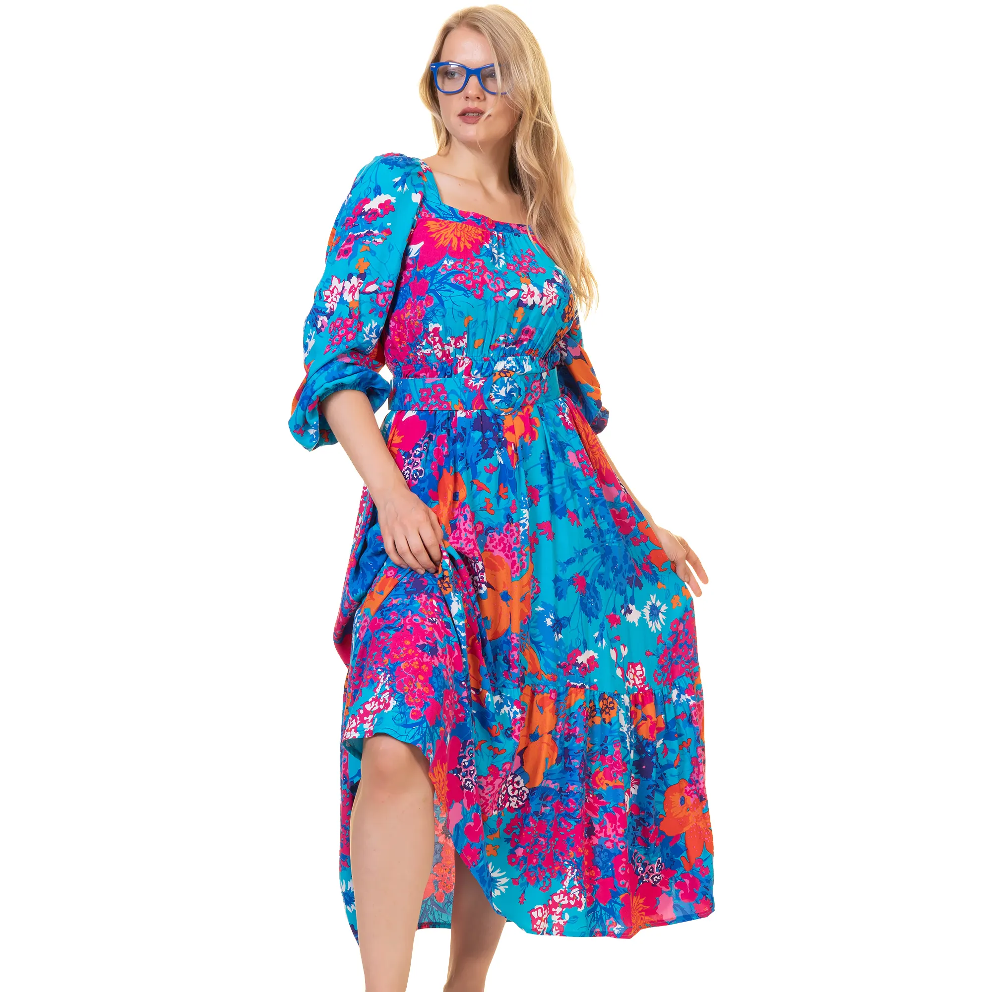 2023 abbigliamento donna stampa floreale Chiffon viscosa Midi Body con abiti donna stretto Casual Super qualità made in Turkey