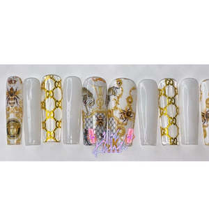 Deluxe 2 Gold GG Press on Nail Premium Nail Art Accessory - Product Image 1