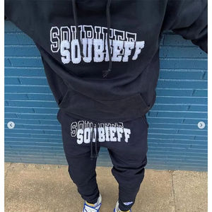 Ensemble sweat-shirt et pantalon de survêtement unisexe pour homme, streetwear personnalisé, broderie unie, doublure en satin - Product Image 5