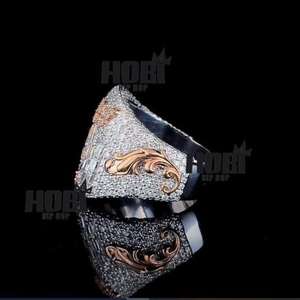 Anillo de Moissanita VVS con Corte Redondo y Baguette, Chapado en Rodio, Diseño Personalizado, Plata 925, Estilo Hip Hop, para Fiestas - Product Image 3