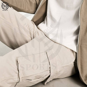 Pantalons cargo pour hommes, multicolores, unis, coupe droite, ample, en toile, taille mi-haute, de haute qualité, baggy, 6 poches, écologiques, vente en gros - Product Image 4