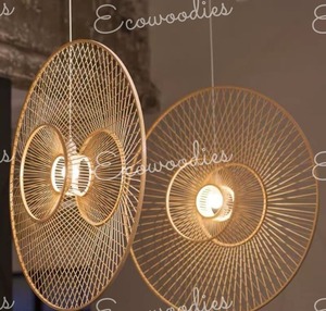 Pantalla de lámpara de araña tejida de ratán ecológica de buena calidad, iluminación de techo suspendida manualmente, luz colgante de caña de malla - Product Image 4