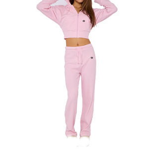 Ensemble de survêtement décontracté pour femmes, sweat à capuche zippé court et pantalon de jogging côtelé, mélange de coton, coupe ample, pour la production en gros de marques privées - Product Image 1