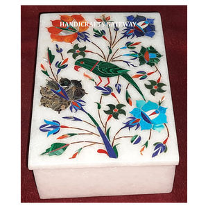 กล่องเครื่องประดับฝังหินอ่อนสีขาวที่ไม่ซ้ำกันและการออกแบบดอกไม้โบราณที่ดีขัดดีดูดีงานแต่งงานและปาร์ตี้กล่องตกแต่ง - Product Image 1