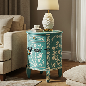 Mesita de Noche Moderna Ecológica Hecha a Mano con Incrustaciones de Hueso Verde y Diseño Floral para Muebles de Dormitorio - Product Image 1