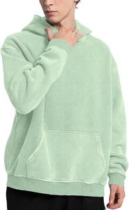 Sudaderas con capucha para hombre de gran tamaño Unisex lavado con ácido Sudadera con capucha Heavyweight Fleece Vintage 100% algodón verde sudadera hombres mujeres Streetwear - Product Image 3