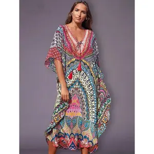Vestido de Playa Holgado de Secado Rápido con Estampado Bohemio, Elegante Traje de Baño para el Verano - Product Image 1