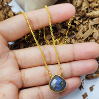 Pierres précieuses en Labradorite naturelle, taille 14mm, argent Sterling 925, or Vermeil, ensemble de lunette, collier pendentif, collier en argent