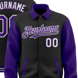 Bomber personnalisée noir violet-blanc Full-Snap Varsity Letterman deux tons col à revers veste Byron - Product Image 6