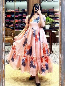 Mujeres vintage floral azul sexy Delgado señoras de manga larga Maxi chaleco vestidos florales - Product Image 4